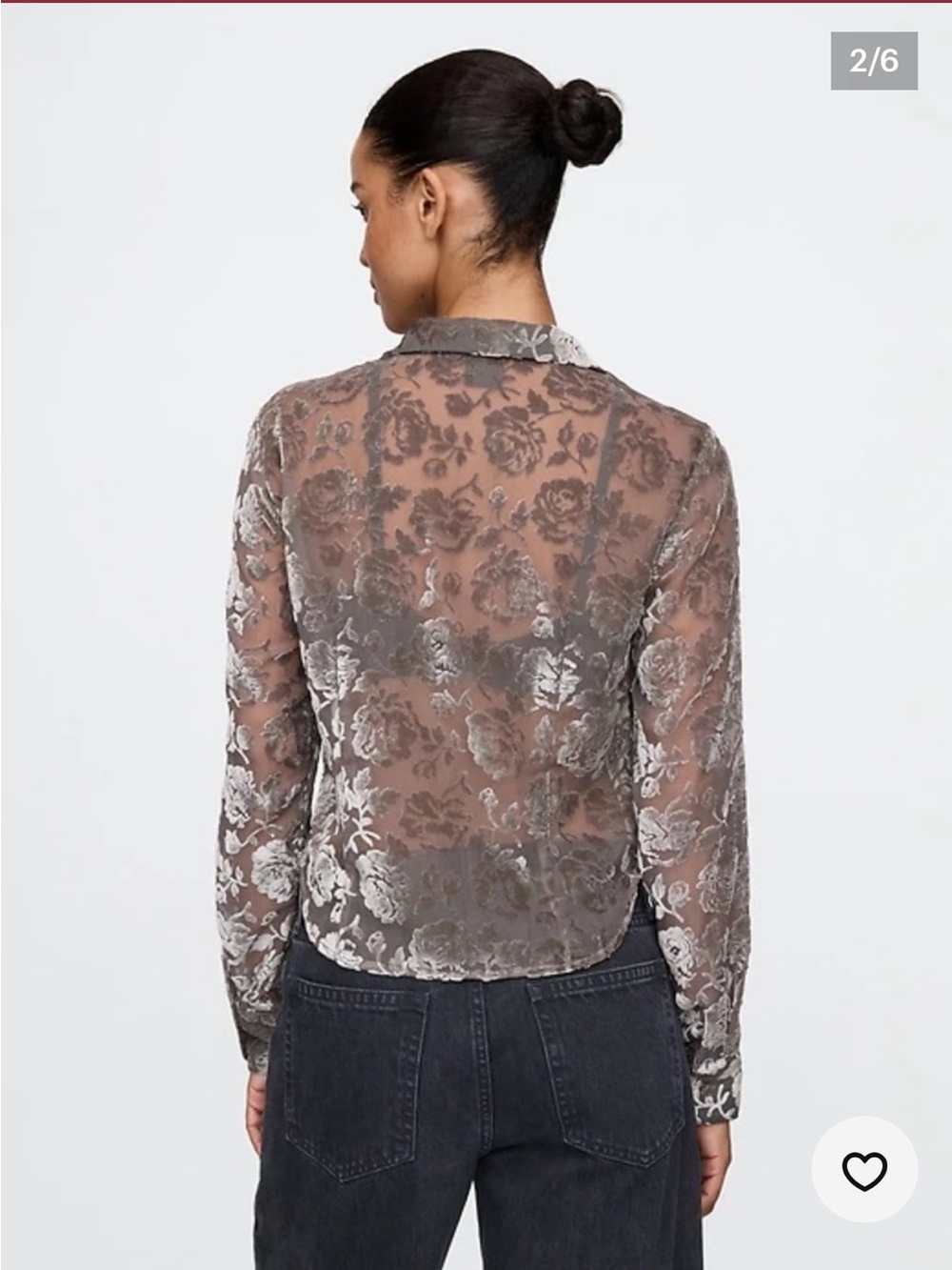 GAP Sheer Floral Burnout Button-Up Blouse - Gray